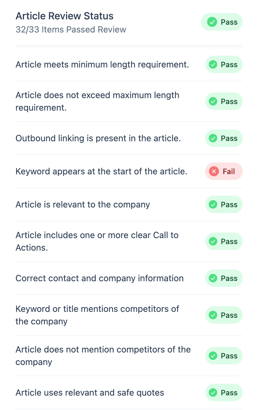 Article review status and quality checks