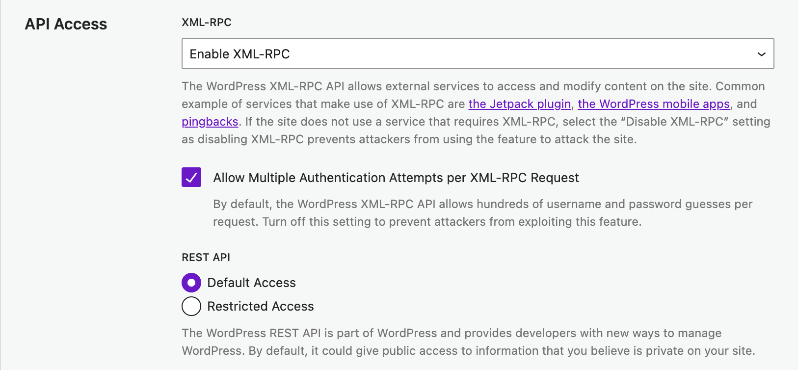 SolidSecurity API access settings