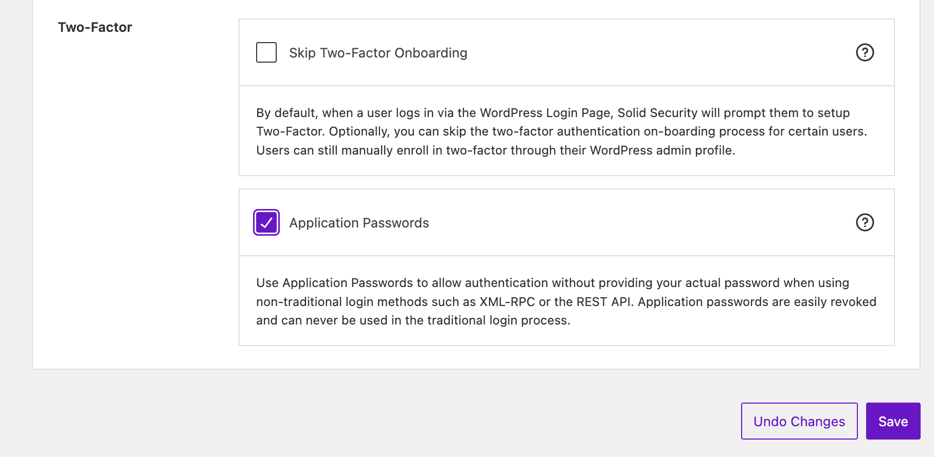 SolidSecurity — enable Application Passwords for user groups